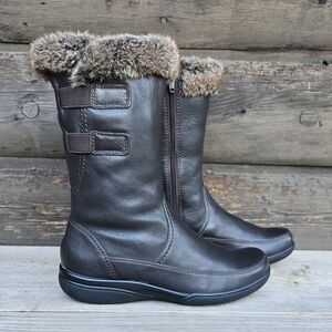Clarks NEW!! Cabincore Leather Faux Fur, Cozy Mid-calf Comfort Winter Boots 7M